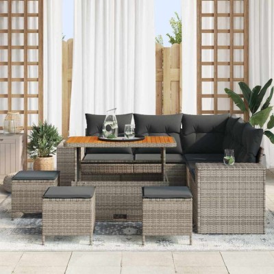 vidaXL Set de canapele pentru grădină 9 pcs Gri poliratan foto