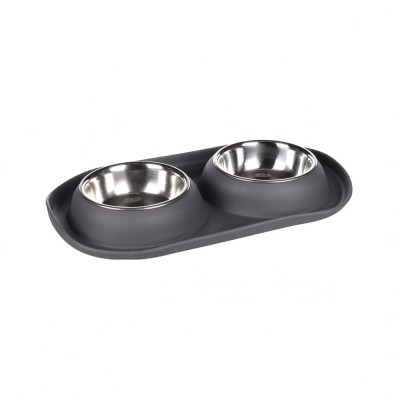 CASTRON DUBLU ANTIDERAPANT DIN INOX PENTRU CAINI FLAMINGO GRAFA DARK GREY 2x220ML foto