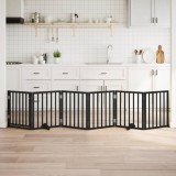 vidaXL Poartă c&acirc;ini pliabilă cu ușă 6 panouri negru, 300 cm, lemn plop