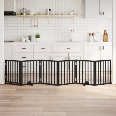 vidaXL Poartă c&amp;acirc;ini pliabilă cu ușă 6 panouri negru, 300 cm, lemn plop 352189 foto