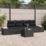 Set Canapea Gradina Poliratan Negru, 5 Piese, Perne Incluse, 4 Locuri