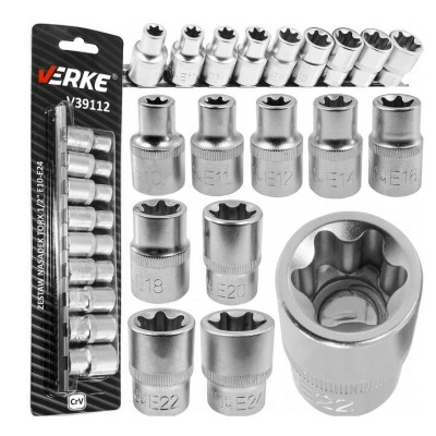 Set de 9 chei tip torx, 1/2&amp;quot; E10-E24, Verke foto