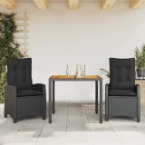 VidaXL Set mobilier de grădină cu perne, 3 piese, negru, poliratan 3212662