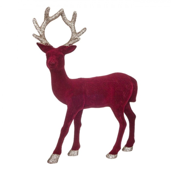Decoratiune Craciun Cerb Model Bordo Bej cu Glitter Inaltime 32cm, Plastic