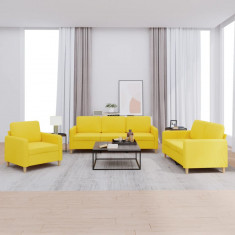 Set de canapele cu perne, 3 piese, galben deschis, textil foto