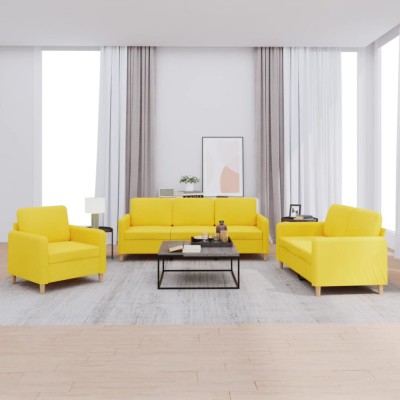 vidaXL Set de canapele cu perne, 3 piese, galben deschis, textil foto