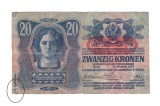 Bancnota Austro-Ungaria 20 kronen/korona/coroane 2 ianuarie 1913, surprastampila 1919, stare buna