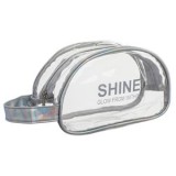 Portfard transparent cu margine argintie holografică și m&acirc;ner, 20x9x12 cm, CMCLASS