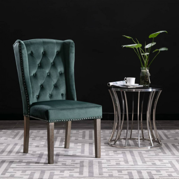vidaXL Scaun de bucătărie, verde &icirc;nchis, catifea 287952