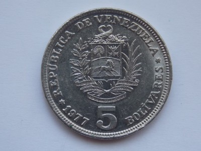 5 BOLIVARES 1977 VENEZUELA foto