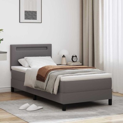 vidaXL Cadru de Pat cu Saltea Gri 100 x 200 cm Piele artificială foto