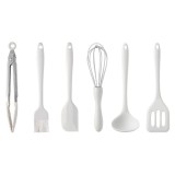 Set 6 Ustensile de Bucatarie, Cyrax, din Silicon+Inox, Termorezistente, Antiaderente, 23 x 13 x 3 cm, Alb Ivory