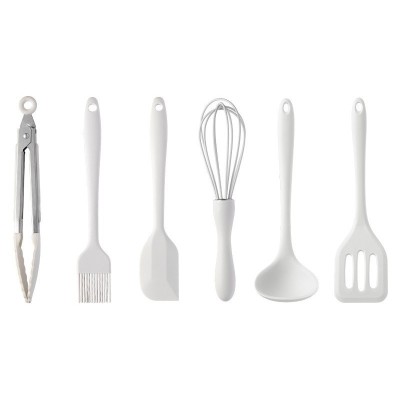Set 6 Ustensile de Bucatarie, Cyrax, din Silicon+Inox, Termorezistente, Antiaderente, 23 x 13 x 3 cm, Alb Ivory foto