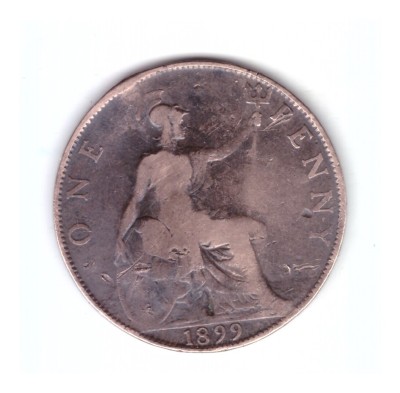 Moneda Marea Britanie 1 penny 1899, uzata, curata foto