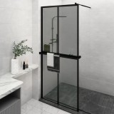 VidaXL Paravan duș walk-in cu raft negru 90x195 cm sticlă ESG/aluminiu