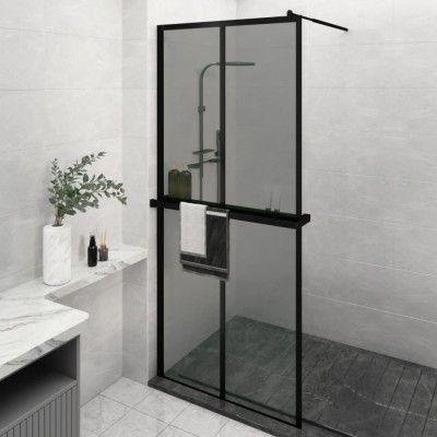 vidaXL Paravan duș walk-in cu raft negru 90x195 cm sticlă ESG/aluminiu foto