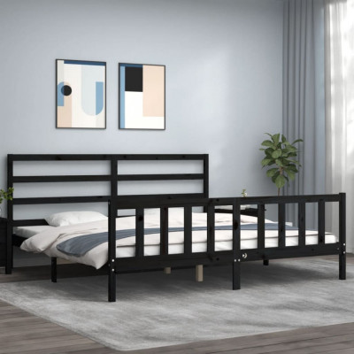 vidaXL Cadru de pat cu tăblie, negru, 180x200 cm, lemn masiv foto
