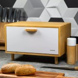 Cutie pentru paine, din bambus, cu picioare, maro cu alb, Klausberg