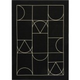 Covor Premium Model DYWAN SIGNET BLACK, Negru, Bej, Marime 160 x 230 cm, Tesatura Plata, Poliester, Bumbac, Antiderapant, Antialergic, Living, Dormito