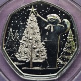 50 pence 2024 Marea Britanie, The Snowman with Christmas Trees, B unc, Coincard