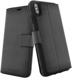 Husa Piele Naturala Bugatti iPhone XS Max Neagra Tip Portofel Inchidere Magnetica Carduri