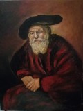 Tablou portret un batran semnat Cimpoesu dupa Rembrandt.