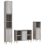 Cumpara ieftin Set mobilier de baie, 3 piese, gri sonoma, lemn prelucrat
