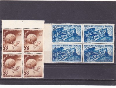 ROMANIA 1949 LP 255 ANIVERSAREA A 75 DE ANI UPU BLOCURI DE 4 TIMBRE MNH foto