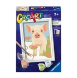 Cumpara ieftin Set pictura pe numere pentru copii Ravensburger CreArt - Porcusor dragut