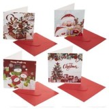 Felicitări de Crăciun cu Glitter, 4 Modele, 15x15 cm, Set 4 buc, CMCLASS