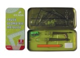 Trusa pentru geometrie metalica, 9 piese, culoare verde