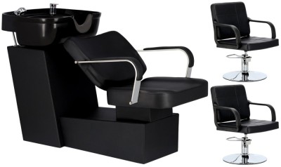 Set Scafă coafor profesională unitate de spălare model Luke + 2 x scaune de coafură suport hidraulic pivotant pentru picioare și accesorii bol foto