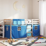 vidaXL Pat supraetajat cu perdele, albastru, 80x200 cm, lemn masiv pin