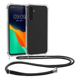 Husa Kwmobile pentru Samsung Galaxy A55, Transparent/Negru, Silicon, KWM000021MO001C, Textil, Carcasa