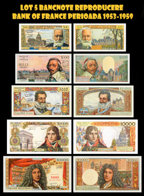 lot 5 bancnote reproducere Bank of France perioada 1953-1959 foto