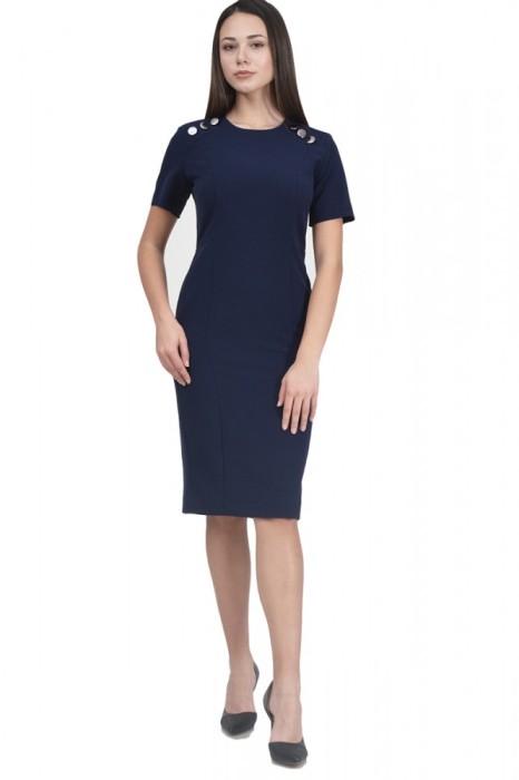K656-44 Rochie office accesorizata cu nasturi metalici