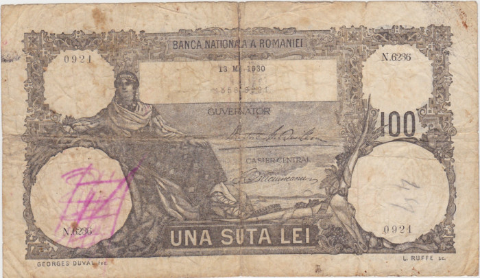 ROMANIA 100 LEI MAI 1930 aF