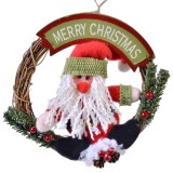 Decoratiune Craciun, Coronita Mos Craciun, Lemn, 15 cm, Multicolor, Oem