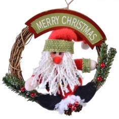 Decoratiune Craciun, Coronita Mos Craciun, Lemn, 15 cm, Multicolor