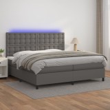 VidaXL Pat cu arcuri, saltea și LED, gri, 200x200 cm, piele ecologică
