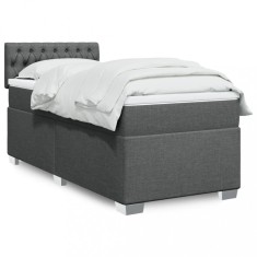 vidaXL Pat box spring cu saltea, gri &icirc;nchis, 100x200 cm, textil 3288107