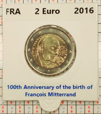 Franta 2 euro 2016 - Fran&amp;ccedil;ois Mitterrand - UNC in cartonas personalizat - B121 foto