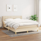 VidaXL Pat box spring cu saltea, crem, 140x200 cm, textil