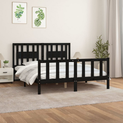 vidaXL Cadru pat tăblie King Size, negru, 150x200 cm, lemn masiv pin foto
