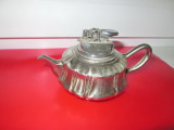 401A- Bricheta ceainic vintage de birou din metal gri metalizat argintiu.