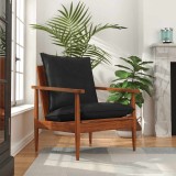 vidaXL Fotoliu, negru, piele naturală &amp; lemn masiv acacia 340922
