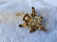 argint BROSA ORHIDEE cu PERLA manopera EXCEPTIONALA de efect UNICA vintage VECHE