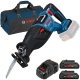 Bosch GSA 185-LI + 1600A016GF + 1619BZ0100 - Fierastrau sabie + Set 2 acumulatori si incarcator Li-Ion 18 V 4 Ah + Geanta textila