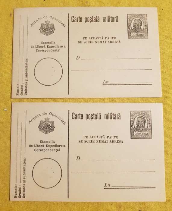 ARMATA DE OPERATIUNI-DOUA CARTI POSTALE MILITARE NECIRCULATE