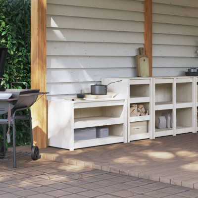vidaXL Dulapuri de bucătărie de exterior, 2 buc., alb, lemn masiv pin foto